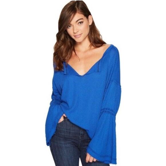 Free‎ People Dahlia Thermal Top in Sapphire Large - Picture 1 of 6
